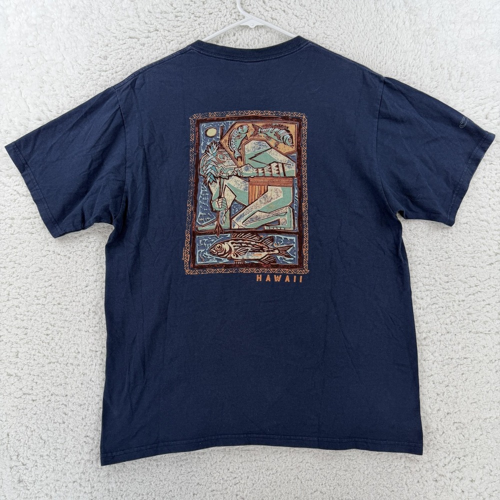 Crazy Shirts Shirt Mens Medium Blue Fisherman Fish Graphic Tee T-Shirt Hawaii